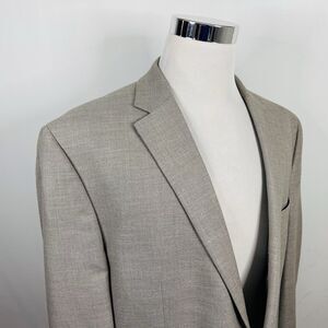 Chaps 48L Sport Coat Light Beige Floral Lining Two Button Vented Linen Blend